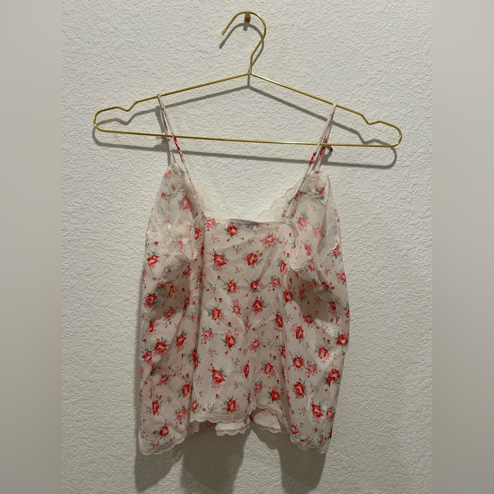 Pollinaise Vintage Red white Floral Lace silk satin Chemise cami slip tank top - Picture 8 of 8